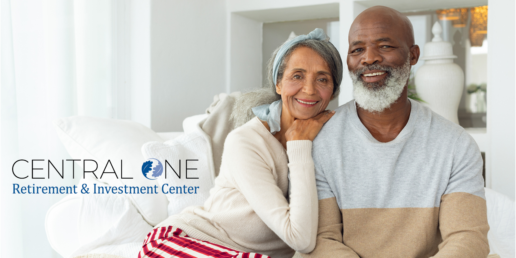 retired couple in living room